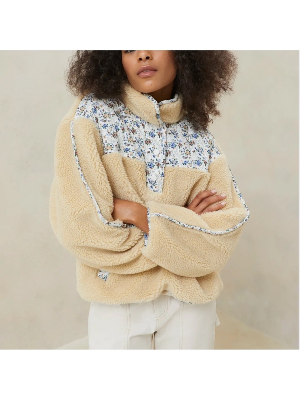 Loeffler Randall Liz Pullover Fleece - Cream Floral